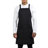 PREM. Bib Apron FULL Length No Pockets Twill Fabric 7.25oz 65/35 P/C size 28in W X 33in L Color Black / White 