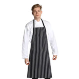 STD. Bib Apron FULL Length No Pockets & Tubular Ties Twill Fabric 5.8oz 65/35 P/C size 28in W X 33in L Color Black with White Stripes