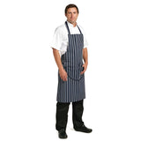 PREM. Bib Apron FULL Length WIDE Stripes No Pockets Twill Fabric 7.1oz 100% Spun Poly size 28in W X 33in L Multi-Color 