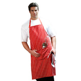 PREM. Bib Apron FULL Length WIDE Stripes No Pockets Twill Fabric 7.1oz 100% Spun Poly size 28in W X 33in L Multi-Color 