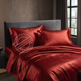 QUEEN Bed Sheet Set (Flat x1 + Fitted x1 + PC X2) in Elegant colors RED / CHAMPAGNE / CHARCOAL GREY / SILVER Fabric Luxury Satin 4pc/ Set Clearance Price $20/ set