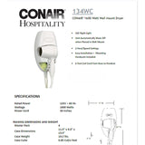 CONAIR® 1600 Watt Wall Mount Dryer White 4/Pack