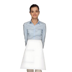 PREM. Apron SHORT BISTRO Style 2 Pockets Twill Fabric 7.25oz 65/35 P/C size 36in W X 20in L Color Black/White 6/Pack