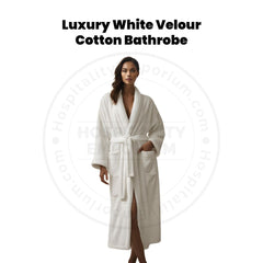 Luxury Velour (100%C Pre-Shrunk) Double Loop Cotton 500GSM Shawl Collar Bathrobe Unisex White size: L/XL 2/Pack