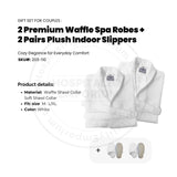 GIFT SET FOR COUPLES 2 Premium Waffle Shawl Collar Spa Robes White Size: M- L/XL + 2 Pairs Plush Indoor Slippers Unisex 1/Pack