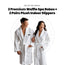 GIFT SET FOR COUPLES 2 Premium Waffle Shawl Collar Spa Robes White Size: M- L/XL + 2 Pairs Plush Indoor Slippers Unisex 1/Pack