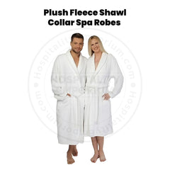 Plush Fleece (100%P Coral) Extra Soft 400GSM Shawl Collar Spa Robes Unisex White Size: MEDIUM 2/Pack