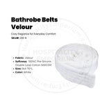 Bathrobe Belts Velour (100%C Pre-Shrunk) Double Loop Cotton 500GSM Robe Belt Standard size 70"L White 12/Pack