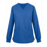 PREM. Scrub TOP SHIRT V-Neck Long Sleeve Knit Cuffs No Pockets Twill Fabric 5.5oz Poplin 65/35 P/C Multi-Color sizes XS-XL 