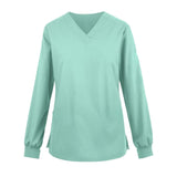 PREM. Scrub TOP SHIRT V-Neck Long Sleeve Knit Cuffs No Pockets Twill Fabric 5.5oz Poplin 65/35 P/C Multi-Color sizes XS-XL 