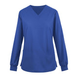 PREM. Scrub TOP SHIRT V-Neck Long Sleeve Knit Cuffs No Pockets Twill Fabric 5.5oz Poplin 65/35 P/C Multi-Color sizes XS-XL 