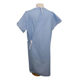 Standard Patient Gown Style Overlapping with Back Ties Poly/Cotton Fabric Color Blue 1 Size 