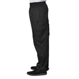 PREM. Chef Pant CARGO Style Elastic Waist Band with Drawstring & 6 Pockets P/C Twill Fabric Color Black sizes XS-XL