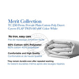 T-250 Prem. Percale Plain Cotton-Poly Duvet Covers FLAP TWIN 66"x88" Color: White 2/Pack