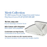 T-260 Luxury Percale Cotton-Poly Duvet Covers FLAP QUEEN 88"x88" color: White 1cm striped 2/Pack