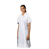 Women's WRAPAROUND Long Coat Short Sleeve 2 Pockets 100% Poly Color White sizes XS-XL