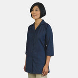 PREM. SMOCK Button/Snap Closures3/4 Length Sleeve 2 lower pockets Twill 5.5oz Poplin 65/35 P/C Color WHITE/NAVY sizes XS-L 