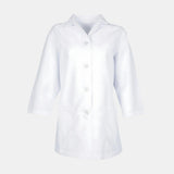 PREM. SMOCK Button/Snap Closures3/4 Length Sleeve 2 lower pockets Twill 5.5oz Poplin 65/35 P/C Color WHITE/NAVY sizes XS-L 