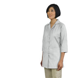 PREM. SMOCK Button/Snap Closures 3/4 Length Sleeve 2 lower pockets Twill 5.5oz Poplin 65/35 P/C Color WHITE/NAVY sizes XS-L 3/Pack