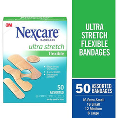 NEXCARE Bandages Ultra Stretch 50Pcs Healthcare Assorted Colors Packaging 12/Box