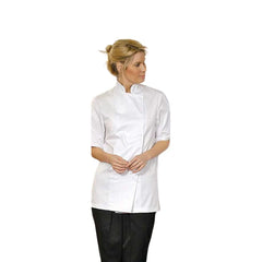 Standard Chef Coat Poly/Cotton Twill Short Sleeve with Plastic Button Closures Color White Available sizes XS-XL 