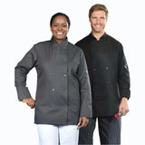 Premium Colored Chef Coat Poly/Cotton Twill Long/Short Sleeve with Sleeve Pocket w/Matching Knot Button Closure Color Black Available sizes XS-XL