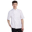 PREM. Chef Coat SHORT SLEEVE Mesh Yoke Flat Cloth-covered Buttton Closure w/1 Chest Pocket and 1 Sleeve Pocket P/C Brushed Twill Fabric Color White sizes XS-XL 3/Pack