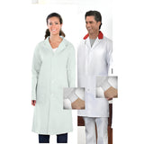 Long Coat BUTCHER Style Dome Closure 2 Pockets/2+1 Pockets/3 Pockets Knit Cuff 100% Poly Color White sizes XS-XL