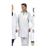 Long Coat 100% Poly  2 Inside Pockets Dome Closure with Custom Trim Collar Color White sizes XS-XL 3/Pack