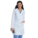 LAB Coat Women's Snap/Button Closure 3 or 2 Pockets Twill Fabric 5.5oz Poplin 65/35 P/C Color White sizes XS-XL