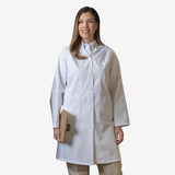 PREM. LAB Coat Women's Snap Closures Knit Cuff 2 Pockets Twill Fabric 5.5oz Poplin 65/35 P/C Color White sizes XS-XL