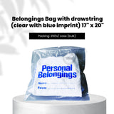 FreshScent Belongings Bag with drawstring (clear with blue imprint) 17" x 20"