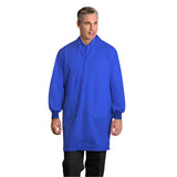 PREM. LAB Coat ESD (ElectroStatic Discharge) Snap Closures 2 Lower+1 Chest+1 Sleeve Pockets and Extra Long/Hip Length sizes XS-XL Color White/Royal Blue 3/Pack