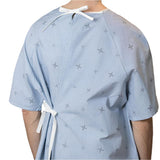 Premium Patient Gowns Printed Fabric with BackTies 4.2oz Twill Poplin 65/35 Poly/Cotton Color BLUE Print