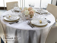 Table Cloth 63"x120"Fabric 6.4 oz. 100% Spun Filament Poly Milliken USA "Damask Leaf" color WHITE